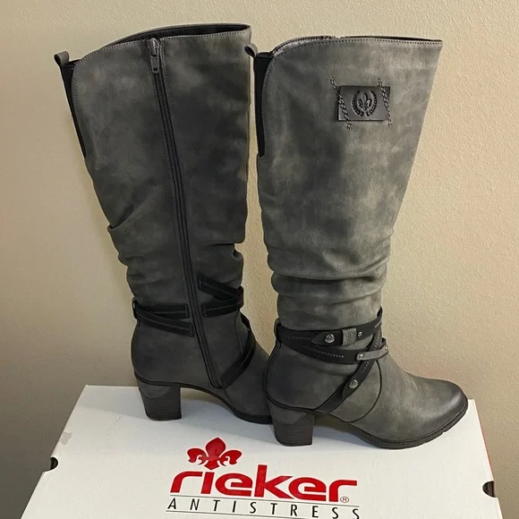 Gray Rieker Knee-High Women's Boots - Picture 9 of 11